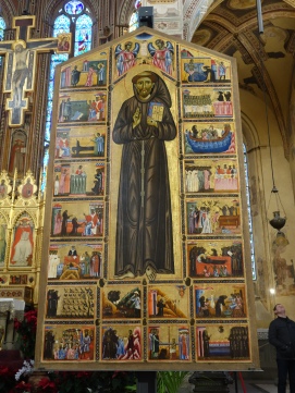 Santa Croce, Bardi Chapel: Life of St. Francis by unknown artist (1250); this work, done in the static Byzantine style, shows just how revolutionary the art of 14th C Florence was