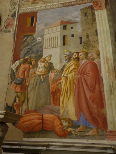 Brancacci Chapel: The Distribution of Alms and the Death of Ananias - Masaccio, 1425-7